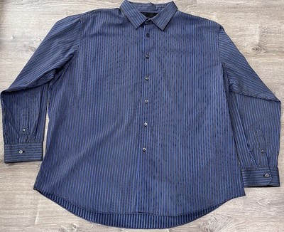Van Heusen XXL/TTG/XXG Men's 18-18 1/2 Long Sleeve Striped Shirt Black Blue