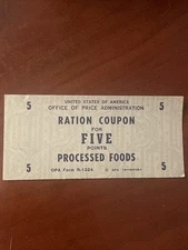 WWII Ration Coupon for 5 Points Processed Foods FC13