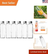 Reusable 18oz Clear Glass Bottles with Leak-Proof Caps - Ideal for Home Travel