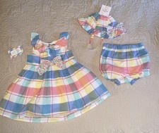 Tommy Bahama Kids 3 Piece Set Toddler Girls 24 Months Plaid Dress Hat Shorts NEW