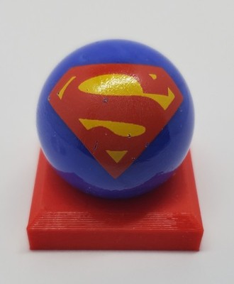 Superman Logo Blue Glass 1'' Logo Marble w/ Colored Stand