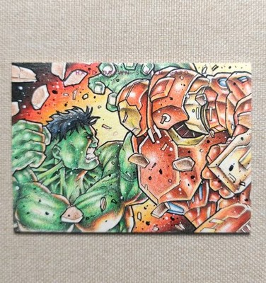2024 Finding Unicorn Marvel Origin Sketch Auto 1/1 Hulk VS Iron Man