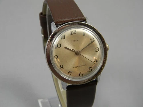 Vintage Timex Watch Men/Women Manual Wind 35mm Silver Tone New Leather Band READ
