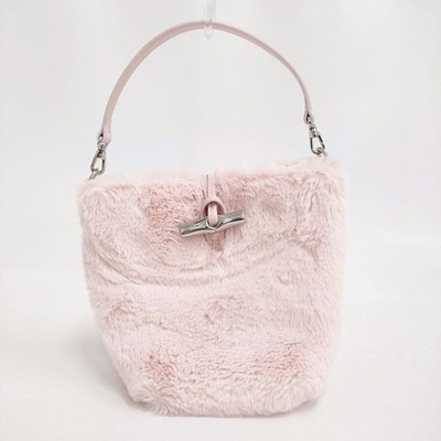Longchamp Le Roseau Cozy XS Pink Eco Fur Bucket Bag 2 Way Handbag Authentic
