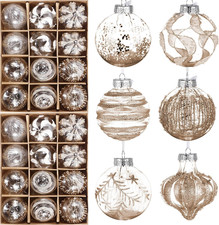 24 Pcs Clear Glitter Christmas Ball Ornaments Set 80 Mm/3.15 Inch Large Christma