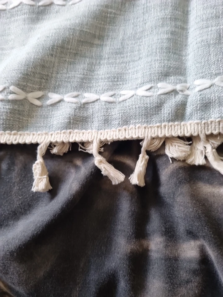 Cyan Grey Table Cloth 140 X 160 (55" X 63") With Embrodered Patern And Frills - Image 3 of 4