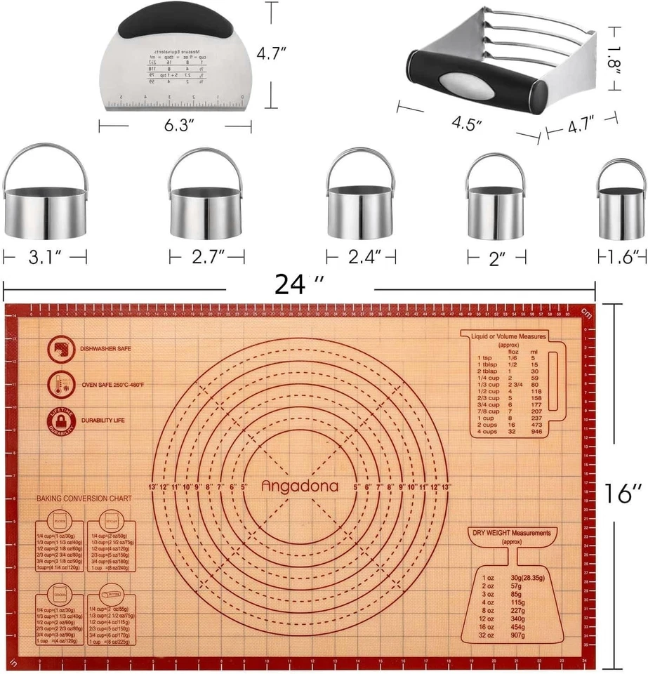 Juego de alfombrillas para hornear masa pastelera de silicona, juego de herramientas y accesorios para hornear Foto 2 de 4