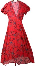 Gap Womens Midi Wrap Dress Short Sleeve High Low Hem Size M Dark Coral Floral