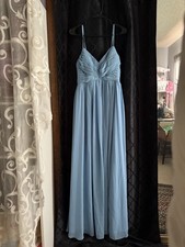 Azazie Alia Steel Blue Chiffon A-Line Pleated Bridesmaids Dress Size 8