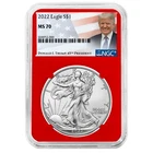 2022 $1 1-oz American Silver Eagle NGC MS70 Trump Label Red Core