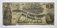 1862 $1 Confederate States Of America Green Over Print Fr. T45
