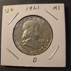 1961-D Franklin Silver Half Dollar In About Uncirculated Condition