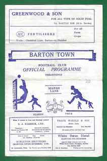 1967/1968 OFFICIAL PROGRAMME BARTON TOWN FOOTBALL CLUB V HALLAM SHEFFIELD.