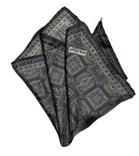 VAN LAACK M.I.Suisse Brown Paisley With Logo All Silk Pocket Square 14"/15" Exc