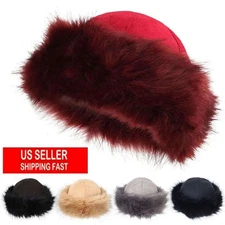 Women Round Russian Fluffy Faux Fox Fur Hat Winter Ear Head Warmer Ski Hats Cap