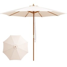 10 ft Patio Umbrella, Wooden 1.5 Inch Pole Height Adjustable with 8 Ribs Tabl...