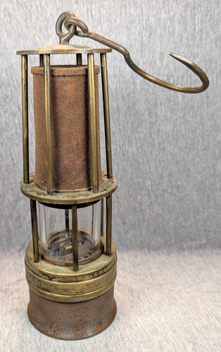 Antique German Brass Davy Miner's Safety Lamp Schott u Gen Jena Er Glas G20 Mark