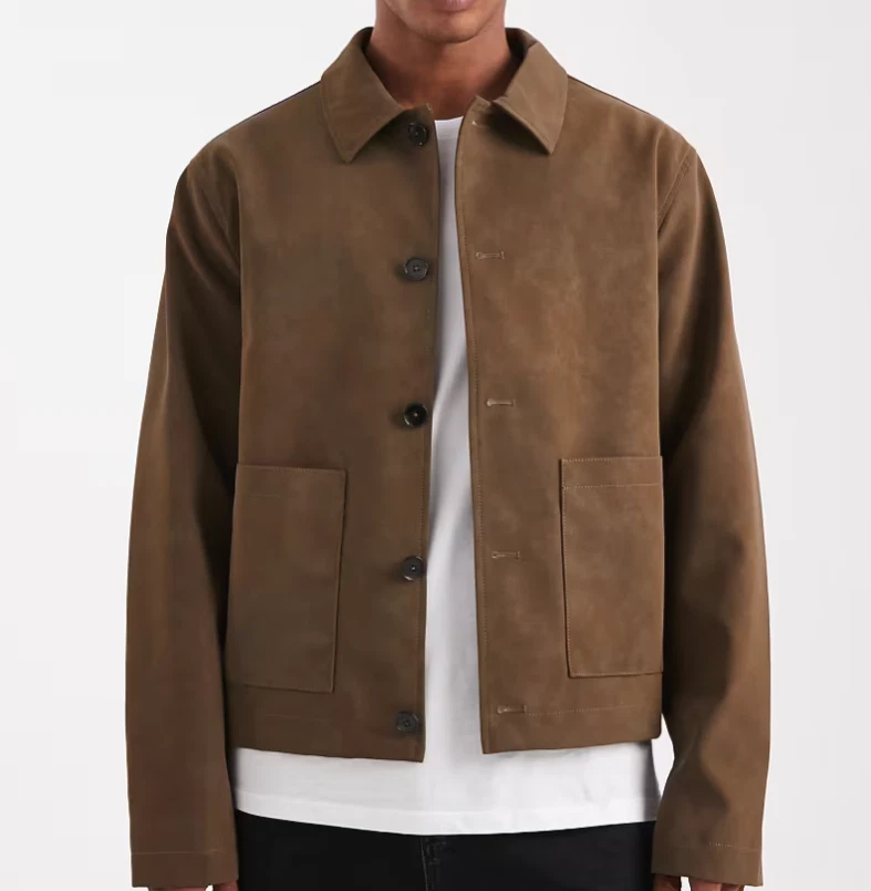 Men Brown Pure Suede Leather Jacket Slim Fit Trucker Jacket Custom Size S M L XL