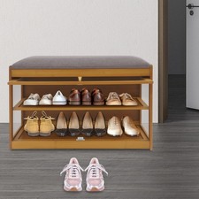 Entryway Shoe Bench Shoe Rack Bench With Cushion  Storage Space Shoe Rack Bench