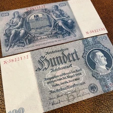 1945 Germany 3rd Reich 100 RM (Reichsmark) banknote UNC, Hitler!