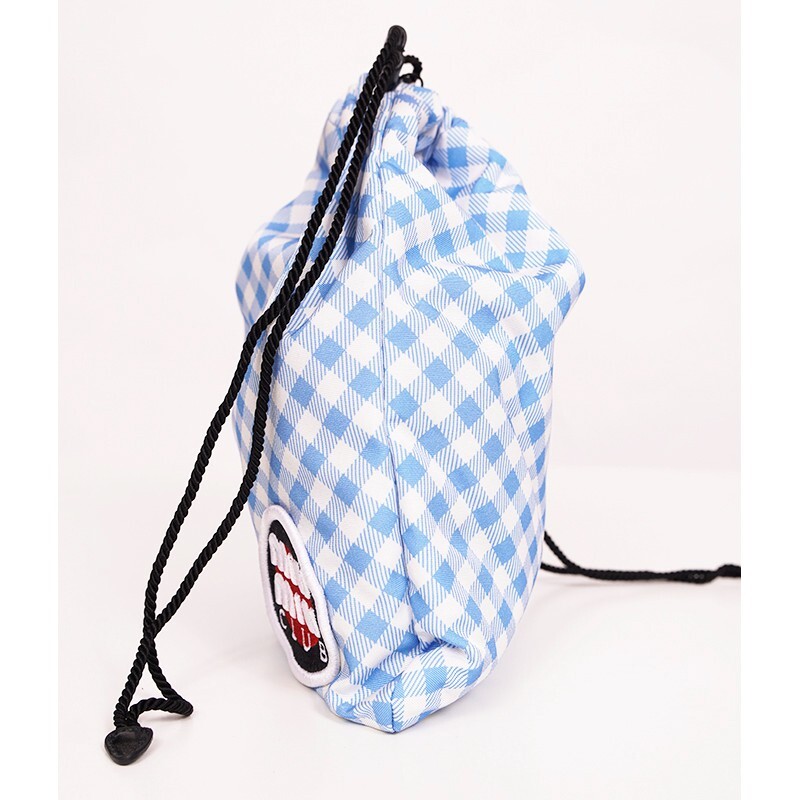 NEW MIU MIU Blue White Gingham CLUB LOGO PATCH Drawstring