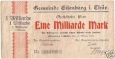 Banknote Inflation 1 Billion Mark Eisenberg 26.10.1923