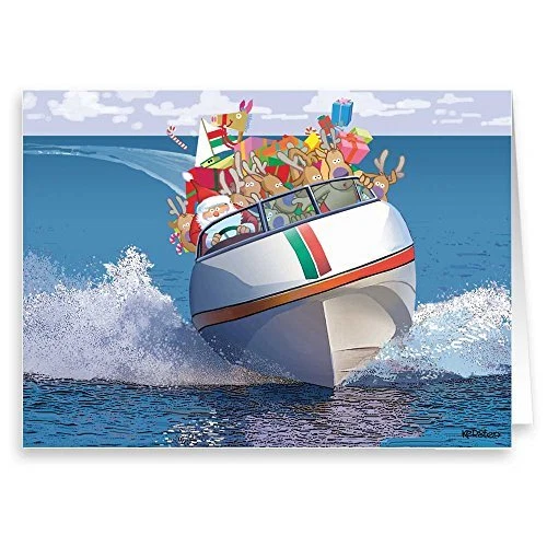 STONEHOUSE COLLECTION Speedboat Cruising Christmas Card - Boating 18 Cards & Envelopes - 60034