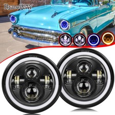 Pair For Chevrolet Bel Air 1950-1957 7" Round Led Headlights Halo Blue DRL Hi/Lo