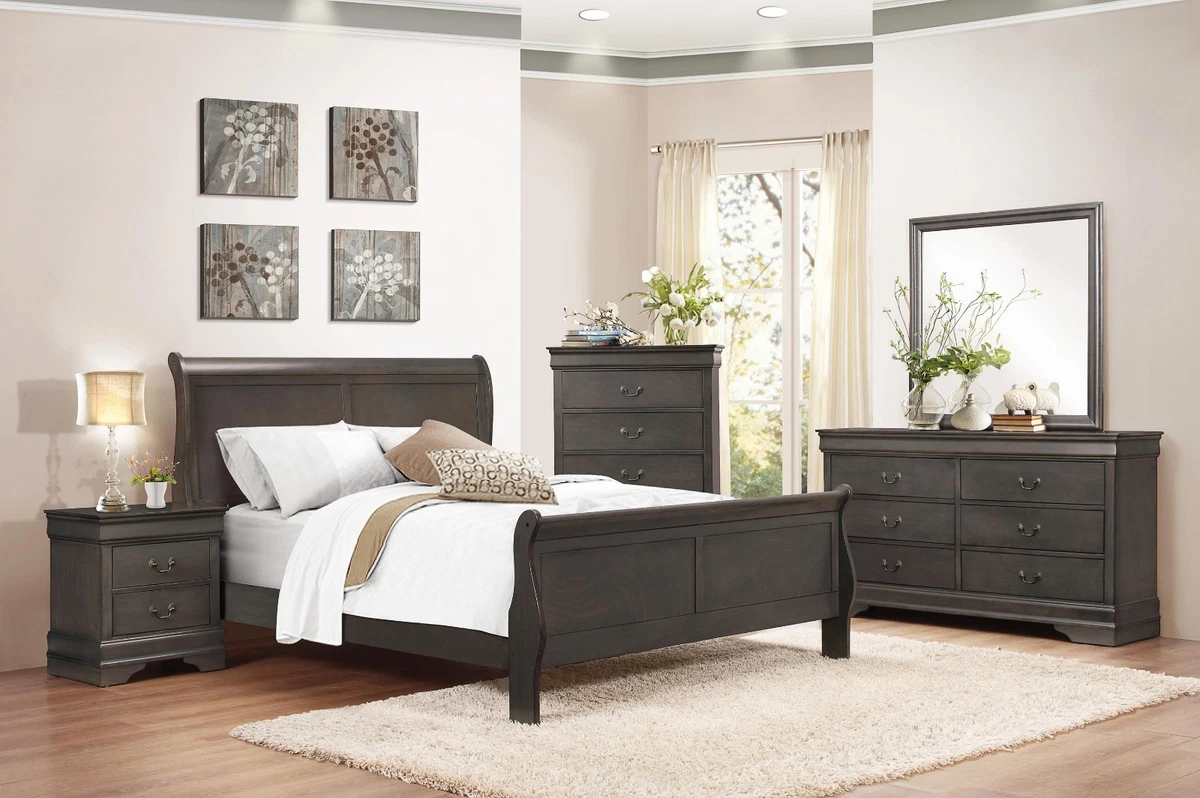 Grey bed brown sale dresser