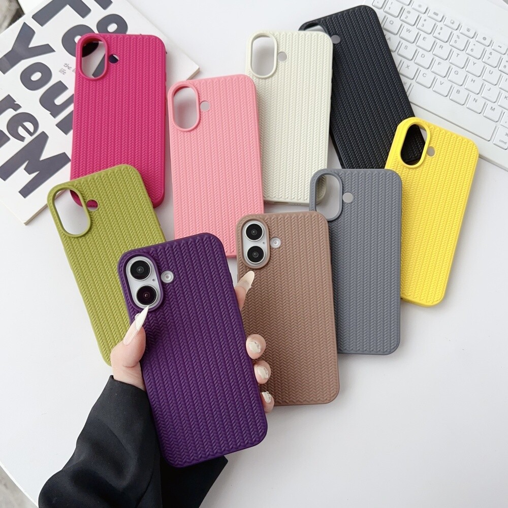 Stylish Braided Textured TPU Impact Resistant Soft Case For iPhone 16 Pro Max 15
