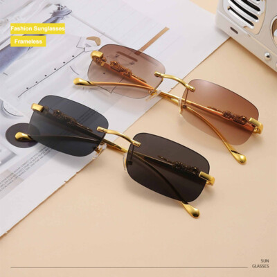 Retro Rimless Sunglasses Gold Metal Frameless Rectangle Minimalist Chic Ben Sherman 90s Vintage Frameless Sunglasses. Minimal Brown  main image 4
