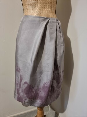 Jupe IKKS 100% Soie Gris Rosé Drapée Imprimée Visages - Taille 42 - Occasion Très Bon état - Longueur 53 Cm