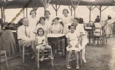 #46290 Greece 1930s. Family & relatives at an outdoor restaurant. Photo PC size