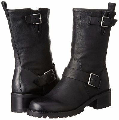 Cole Haan Women's Hemlock Black Leather Motorcycle Boots NEW IN BOX 
