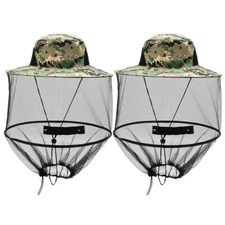 2x Anti-Mosquito Bug Bee Insect Head Net Hat Cap Sun Protection Fishing Hiking L