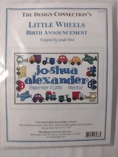 Cross Stitch Kit Customizable Birth Announcement Little Wheels Design Connection