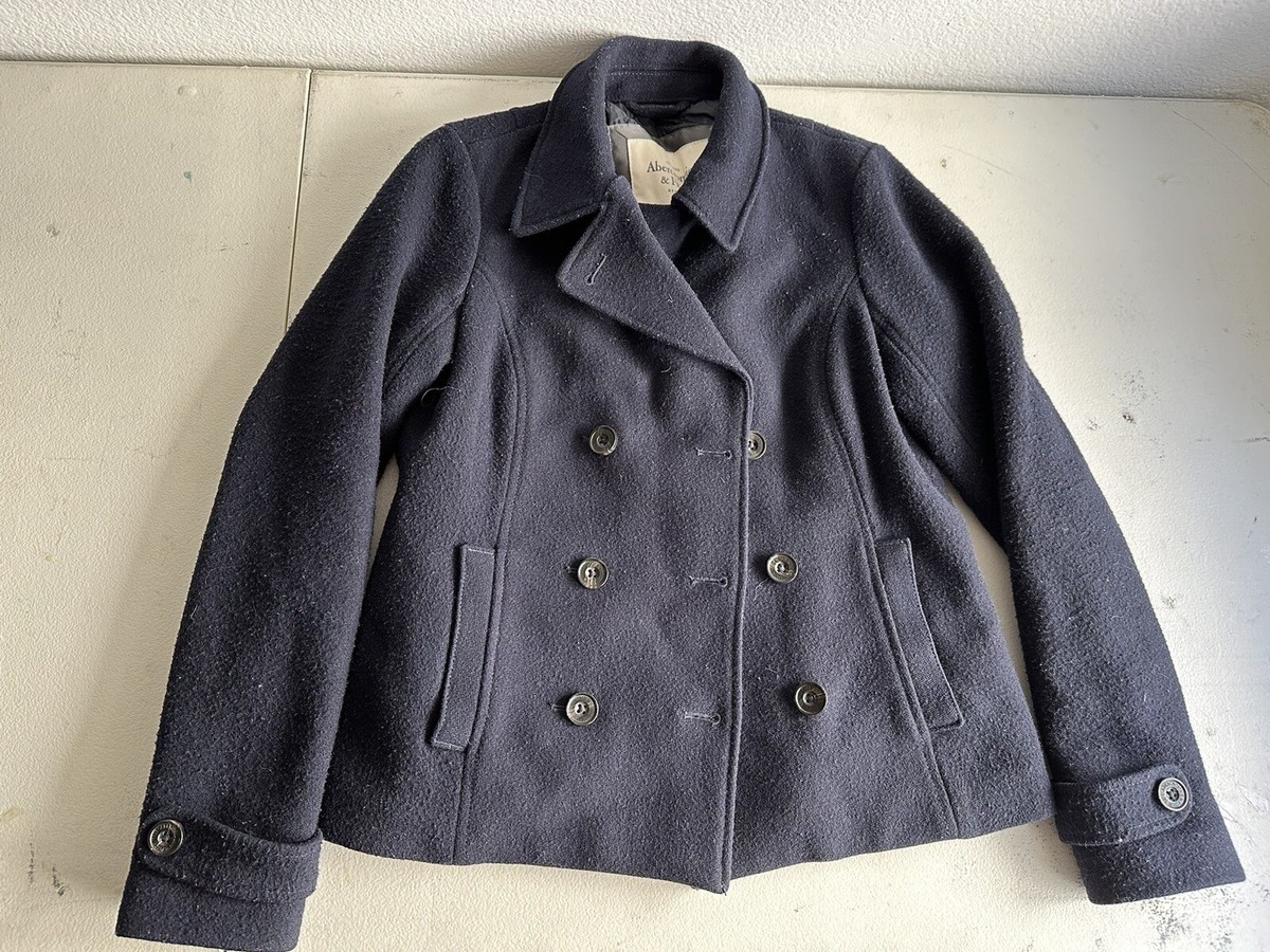 ジャケット・アウター STONE  90s WOOL PEA COAT Abercrombie & Fitch Navy Blue 80% Wool Blend Short Peacoat
