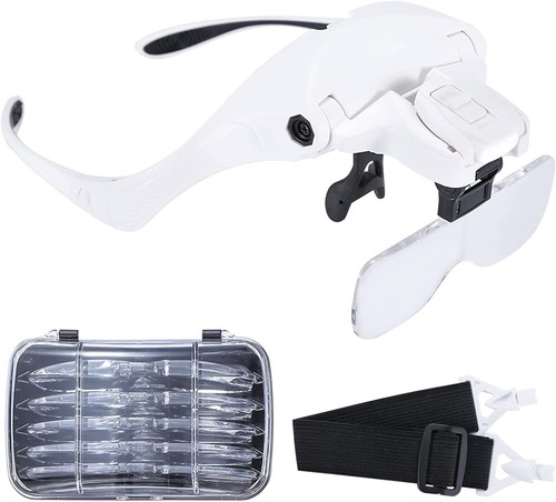 1 Set Vetro Ingrandimento Archetto Libero Mani con Luce LED con 5 Obiettivi 1X-3,5X - Foto 7 di 16