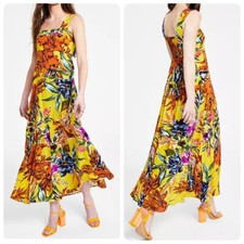 Vince Camuto Womens Floral Print Rayon Maxi Dress XS Playful Paisley Yellow
