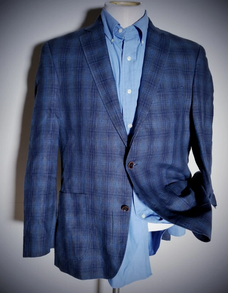 40R Tallia синий серый черный клетку льна полулегкий sport пальто Blazer куртка - Изображение 2 из 4