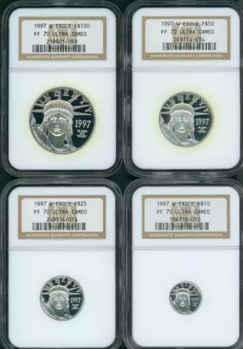 1997-W PROOF PLATINUM EAGLE NGC PR70 PF70 4-COINS SET $100 $50 $25 $10 !!!