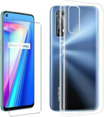 FOR REALME 7 CLEAR SILICONE CASE COVER + TEMPERED GLASS FILM