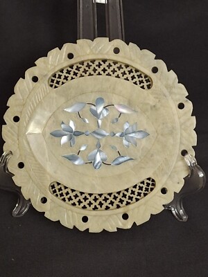 IHE JEWELLERS DECORATIVE CARVED ALABASTER PLATE WITH BLUE INLAY | eBay