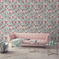 BlüTen Camilla Vinyl Tapete Floraler Weg Texturiert Grandeco A72401 Teal Blau
