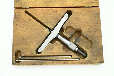 Vintage Starrett #445 Micro Depth Meter 0-3 with 5'' and 6'' Rods with Wood Case