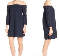 Halogen Navy Eyelet Lace Off Shoulder Shift Dress Women Size M Cute