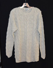 Vtg Gallagher 80% Silk Blend Sweater 3D Beige Cable Knit Cabin Core Heavy XL