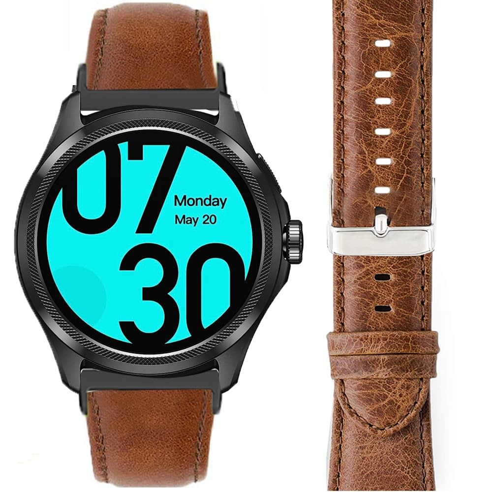 Compatible with Ticwatch Pro 5 Smartwatch Bands&comma; 24mm Leather Breathable Repl&period;&period;&period;