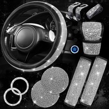 Bling Diamond Car Accessories Set For Women - Rhinestone Steering Wheel Cover S Bling Diamond Car Accessories Set For Women - Rhinestone Steering Wheel Cover S