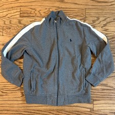 Vintage Polo Ralph Lauren Mens Gray Track Jacket White Stripe Full Zip L 90s